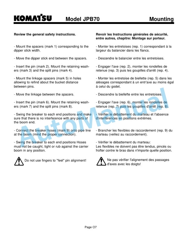 Komatsu JPB70 Hydraulic Breaker Operation and Maintenance Manual CEAM004601 3 Komatsu JPB70 Hydraulic Breaker Operation and Maintenance Manual CEAM004601 - Image 3
