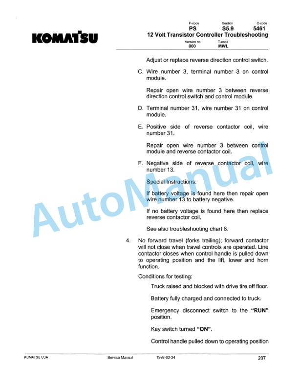 Komatsu MWL, MWE Forklift Truck Service Manual SM035A 3 Komatsu MWL, MWE Forklift Truck Service Manual SM035A - Image 3