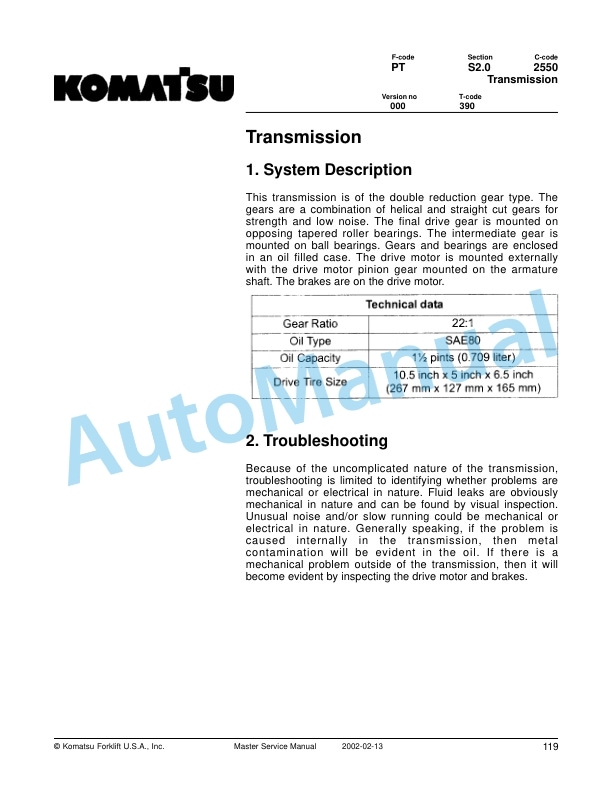 Komatsu MWL22-2A Forklift Truck Service Manual 5 Komatsu MWL22-2A Forklift Truck Service Manual - Image 5