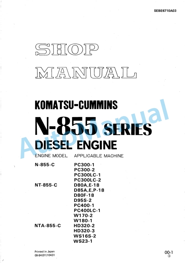 Komatsu N-855 Series Diesel Engine Shop Manual SEBE6710A03
