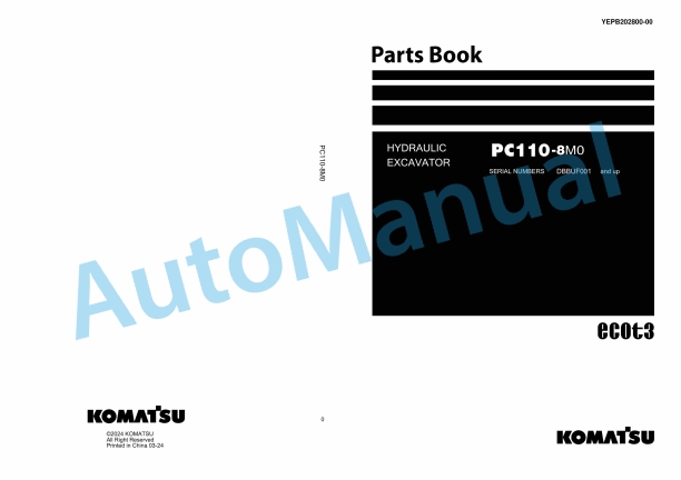 Komatsu PC110-8M0 Hydraulic Excavator Parts Manual YEPB202800-00