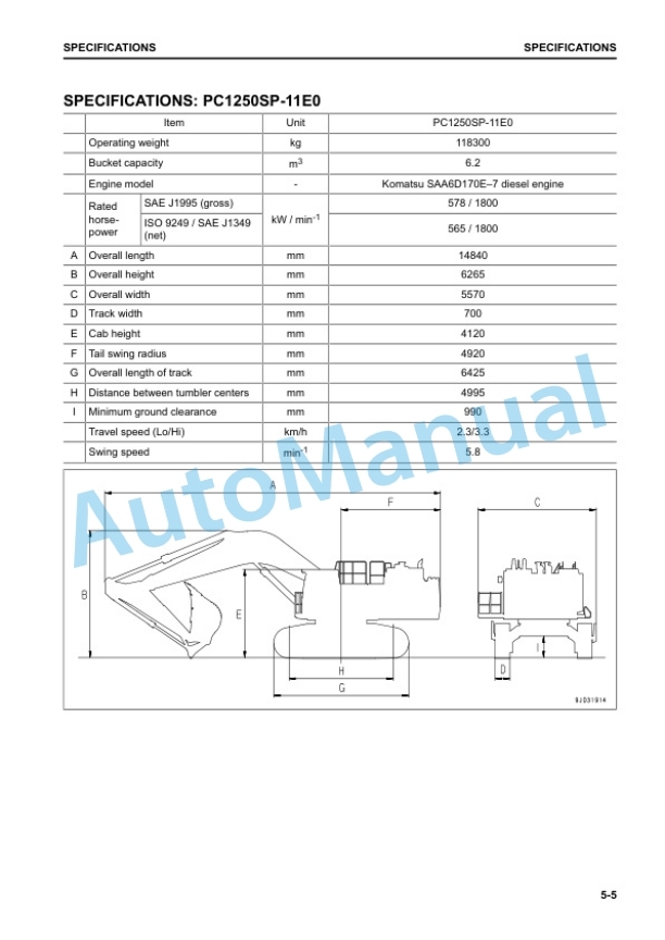 Komatsu PC1250-11E0, PC1250SP-11E0 Hydraulic Excavator Operation and Maintenance Manual EENAM03930 5 Komatsu PC1250-11E0, PC1250SP-11E0 Hydraulic Excavator Operation and Maintenance Manual EENAM03930 - Image 5