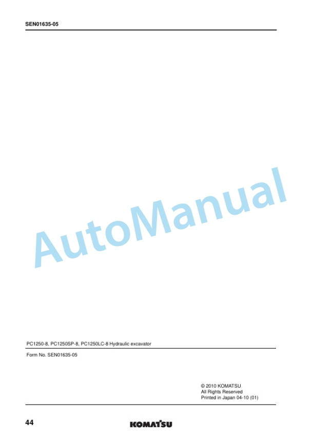 Komatsu PC1250-8, PC1250SP-8, PC1250LC-8 Hydraulic Excavator Shop Manual SEN00889-19 3 Komatsu PC1250-8, PC1250SP-8, PC1250LC-8 Hydraulic Excavator Shop Manual SEN00889-19 - Image 3