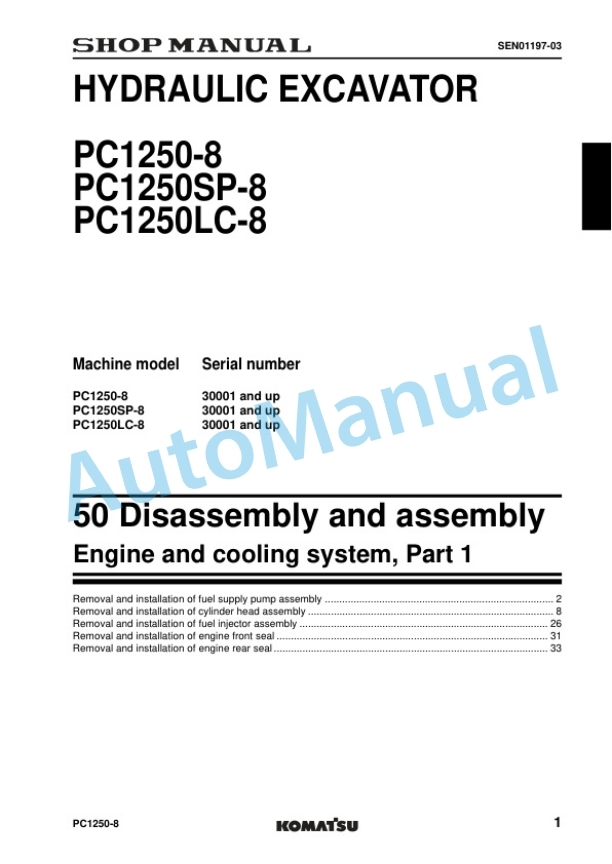 Komatsu PC1250-8, PC1250SP-8, PC1250LC-8 Hydraulic Excavator Shop Manual SEN00889-19 5 Komatsu PC1250-8, PC1250SP-8, PC1250LC-8 Hydraulic Excavator Shop Manual SEN00889-19 - Image 5