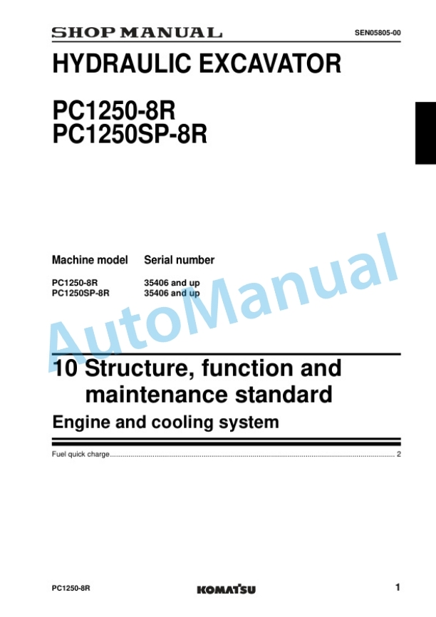 Komatsu PC1250-8R, PC1250SP-8R Hydraulic Excavator Shop Manual SEN05800-00 2 Komatsu PC1250-8R, PC1250SP-8R Hydraulic Excavator Shop Manual SEN05800-00 - Image 2