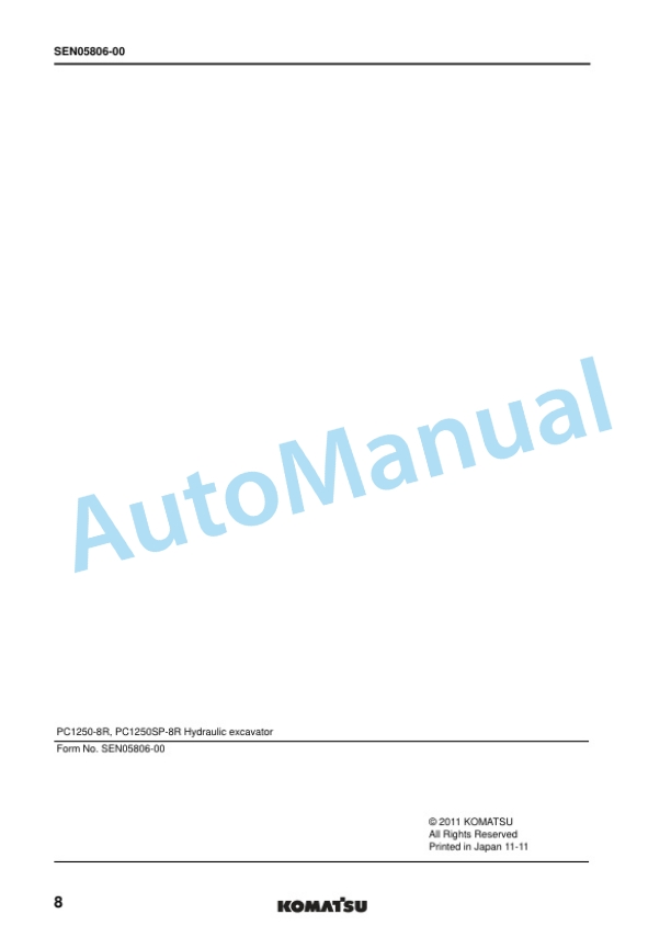 Komatsu PC1250-8R, PC1250SP-8R Hydraulic Excavator Shop Manual SEN05800-00 3 Komatsu PC1250-8R, PC1250SP-8R Hydraulic Excavator Shop Manual SEN05800-00 - Image 3