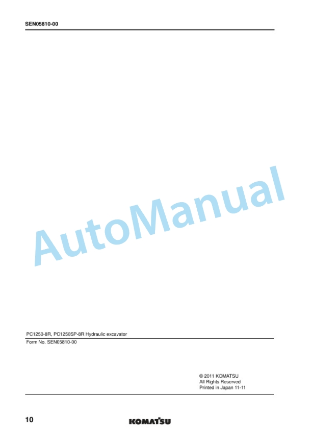 Komatsu PC1250-8R, PC1250SP-8R Hydraulic Excavator Shop Manual SEN05800-00 5 Komatsu PC1250-8R, PC1250SP-8R Hydraulic Excavator Shop Manual SEN05800-00 - Image 5