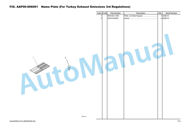 Komatsu PC128US-8, SAA4D95LE-5A Parts Manual ZEN00026-00 2 Komatsu PC128US-8, SAA4D95LE-5A Parts Manual ZEN00026-00-2