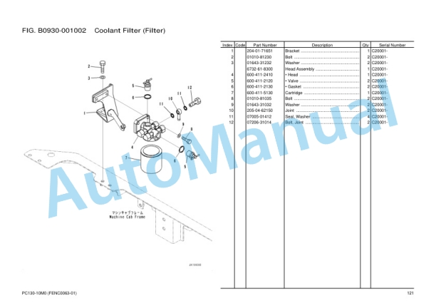 Alternative view of Komatsu PC130-10M0 Hydraulic Excavator Parts Manual FENC0063-01