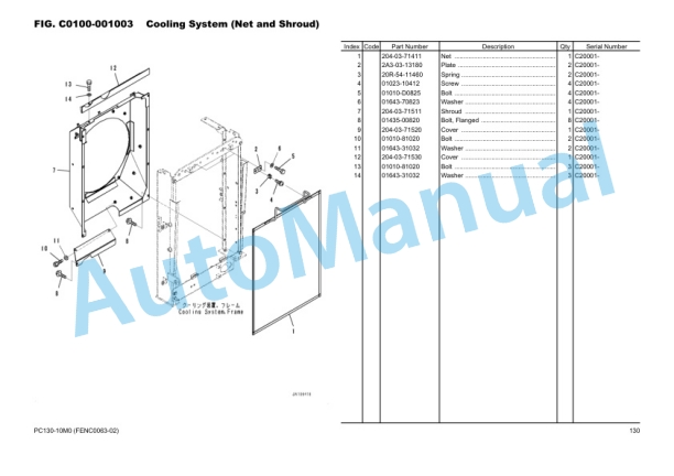 Alternative view of Komatsu PC130-10M0 Hydraulic Excavator Parts Manual FENC0063-02