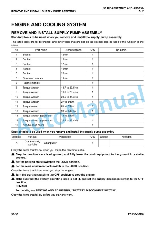 Komatsu PC130-10M0 Hydraulic Excavator Shop Manual SEN06852-07 4 Komatsu PC130-10M0 Hydraulic Excavator Shop Manual SEN06852-07 - Image 4