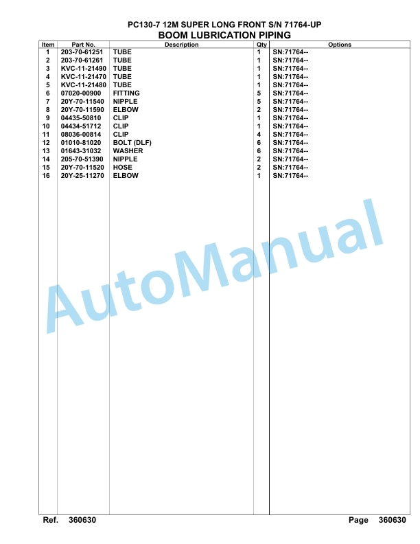 Komatsu PC130-7 12M Super Long Front Hydraulic Excavator Parts Manual 71764-UP 4 Komatsu PC130-7 12M Super Long Front Hydraulic Excavator Parts Manual 71764-UP-4