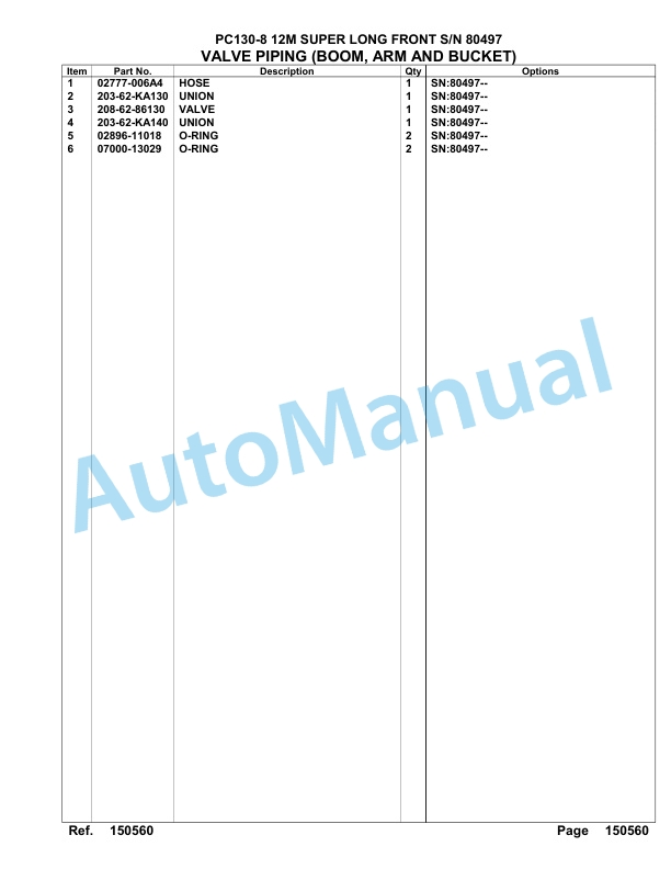 Komatsu PC130-8 12M Super Long Front Hydraulic Excavator Parts Manual 80497 2 Komatsu PC130-8 12M Super Long Front Hydraulic Excavator Parts Manual 80497-2