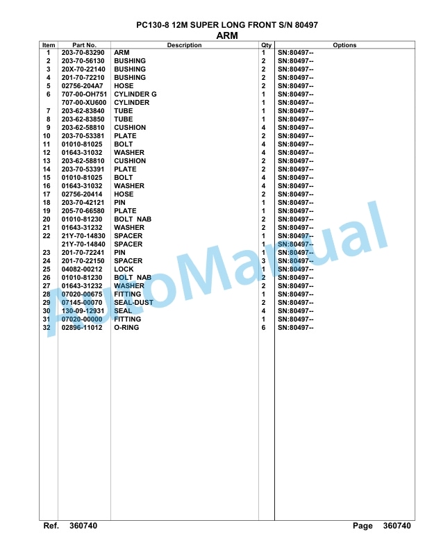 Komatsu PC130-8 12M Super Long Front Hydraulic Excavator Parts Manual 80497 4 Komatsu PC130-8 12M Super Long Front Hydraulic Excavator Parts Manual 80497-4