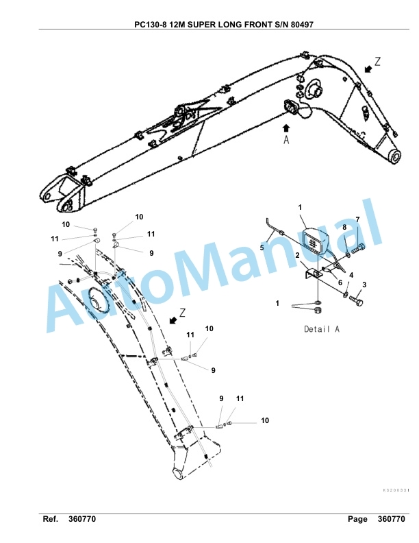 Komatsu PC130-8 12M Super Long Front Hydraulic Excavator Parts Manual 80497 5 Komatsu PC130-8 12M Super Long Front Hydraulic Excavator Parts Manual 80497-5