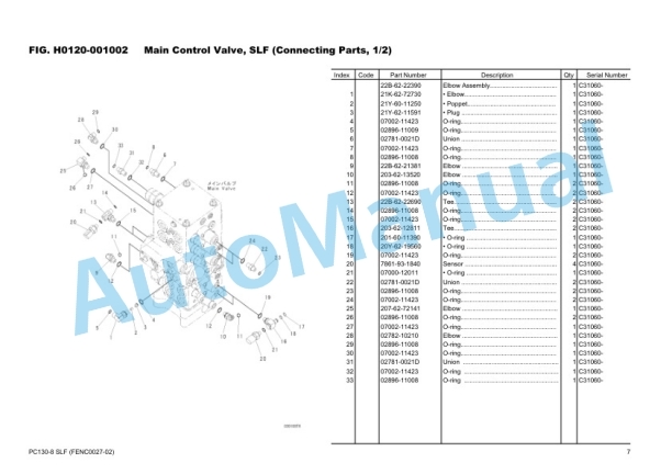 Alternative view of Komatsu PC130-8 Hydraulic Excavator Parts Manual FENC0027-02