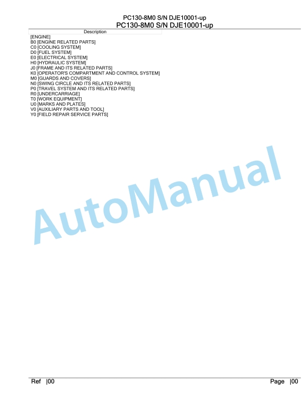 Komatsu PC130-8M0 Hydraulic Excavator Parts Manual DJE10001-up