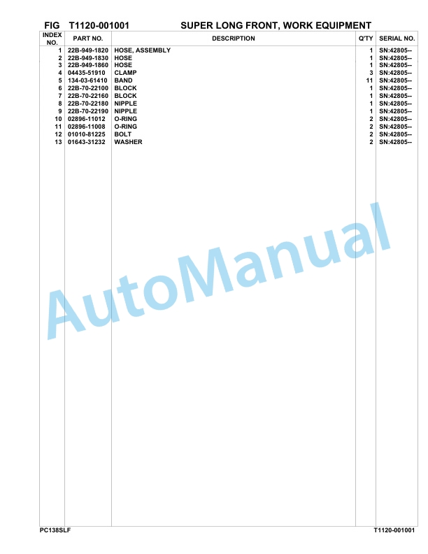 Komatsu PC130US-10 SLF Hydraulic Excavator Parts Manual F40003-UP 2 Komatsu PC130US-10 SLF Hydraulic Excavator Parts Manual F40003-UP-2