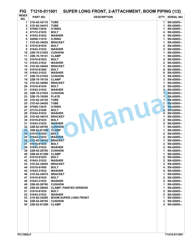 Komatsu PC130US-10 SLF Hydraulic Excavator Parts Manual F40003-UP 3 Komatsu PC130US-10 SLF Hydraulic Excavator Parts Manual F40003-UP-3