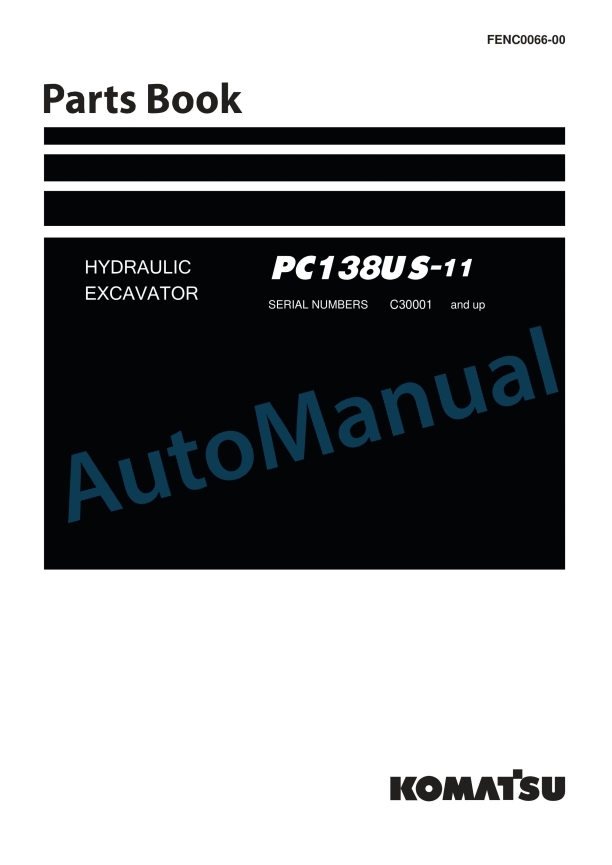 Komatsu PC138US-11 Hydraulic Excavator Parts Manual FENC0066-00