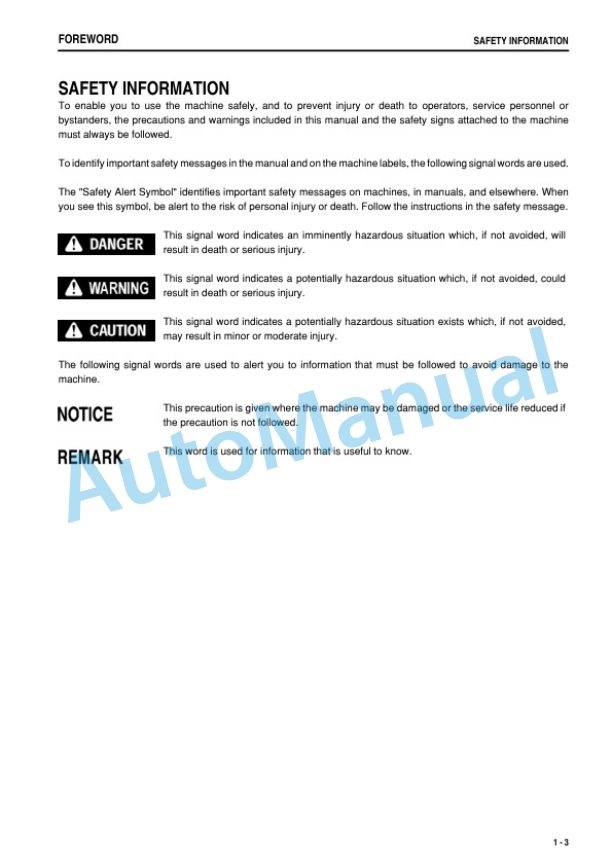 Komatsu PC138US-8 Hydraulic Excavator Operation and Maintenance Manual PEN01121-00-3