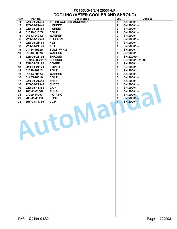 Komatsu PC138US-8 Hydraulic Excavator Parts Manual SAA4D91U 2 Komatsu PC138US-8 Hydraulic Excavator Parts Manual SAA4D91U-2