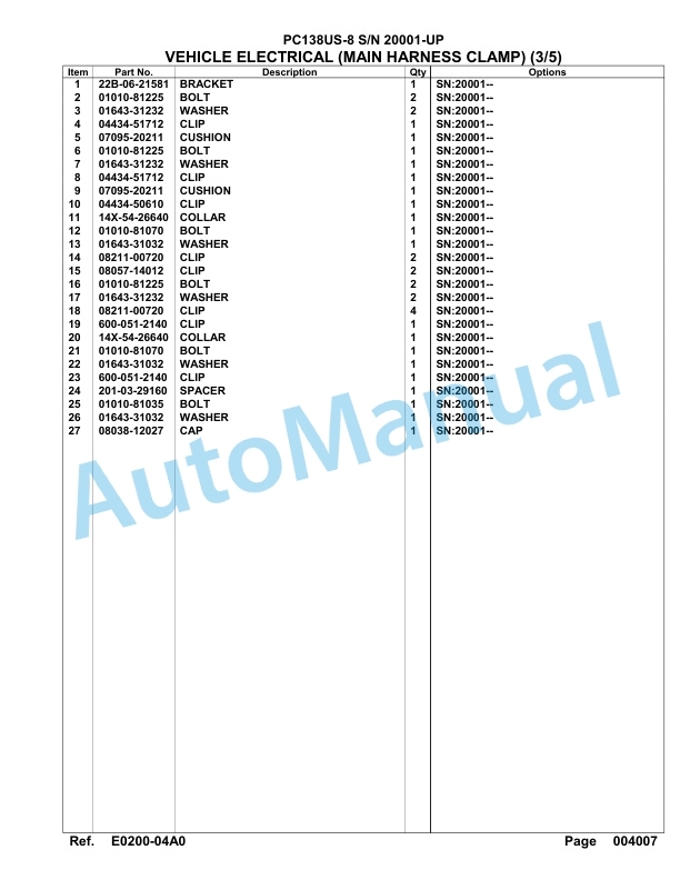 Komatsu PC138US-8 Hydraulic Excavator Parts Manual SAA4D91U 4 Komatsu PC138US-8 Hydraulic Excavator Parts Manual SAA4D91U-4