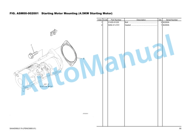 Alternative view of Komatsu PC138USLC-11 Hydraulic Excavator Parts Manual FENC0065-01