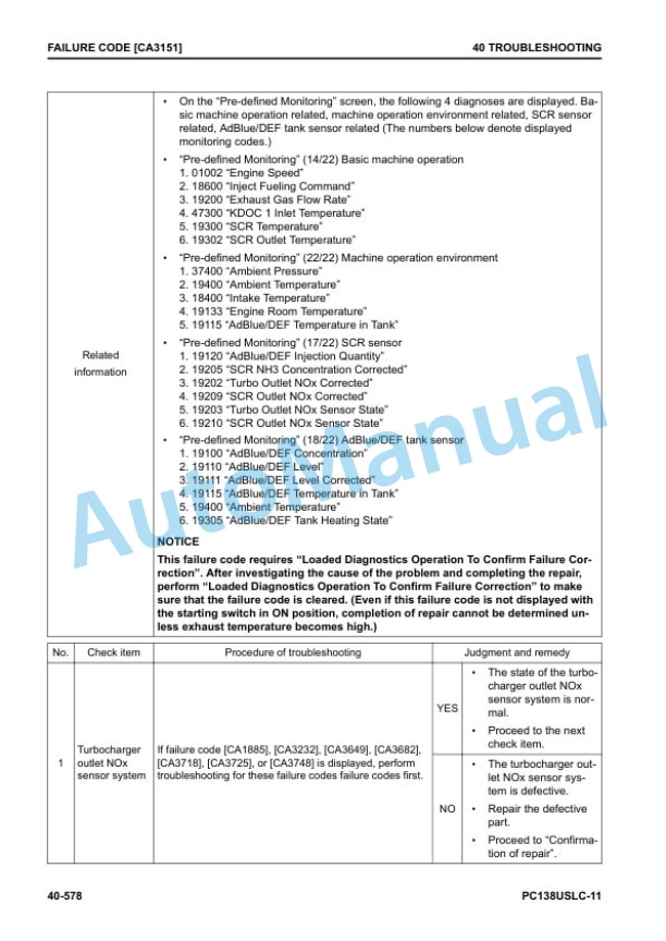 Komatsu PC138USLC-11 Hydraulic Excavator Shop Manual SEN06589-14 3 Komatsu PC138USLC-11 Hydraulic Excavator Shop Manual SEN06589-14 - Image 3
