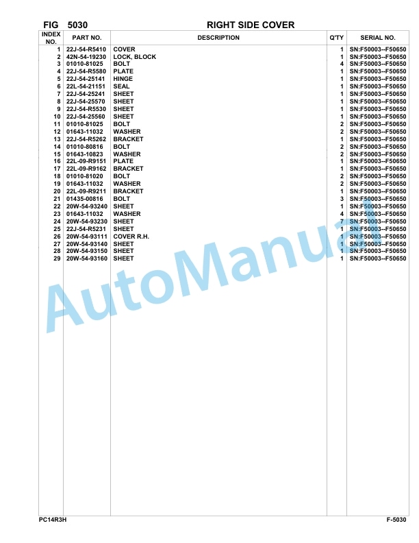 Komatsu PC14R-3 HS Hydraulic Excavator Parts Manual F50003-UP 3 Komatsu PC14R-3 HS Hydraulic Excavator Parts Manual F50003-UP-3