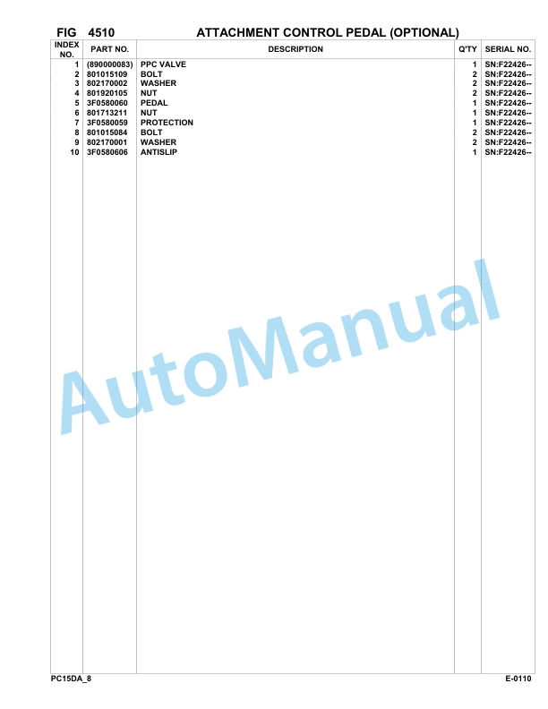 Komatsu PC15R-8 Deluxe Hydraulic Excavator Parts Manual F22426-Up 3 Komatsu PC15R-8 Deluxe Hydraulic Excavator Parts Manual F22426-Up-3