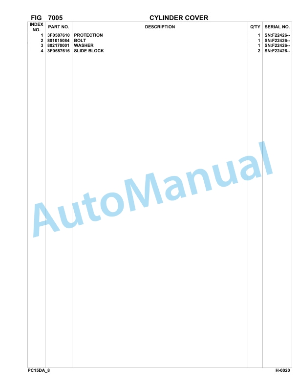 Komatsu PC15R-8 Deluxe Hydraulic Excavator Parts Manual F22426-Up 5 Komatsu PC15R-8 Deluxe Hydraulic Excavator Parts Manual F22426-Up-5