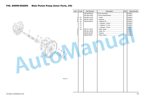 Alternative view of Komatsu PC160LC-8 Hydraulic Excavator Parts Manual FENC0017-04