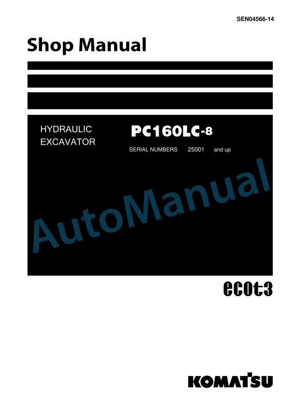 Komatsu PC160LC-8 Hydraulic Excavator Shop Manual SEN04566-14