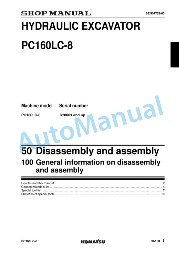 Komatsu PC160LC-8 Hydraulic Excavator Shop Manual SEN04566-14TH 5 Komatsu PC160LC-8 Hydraulic Excavator Shop Manual SEN04566-14TH - Image 5