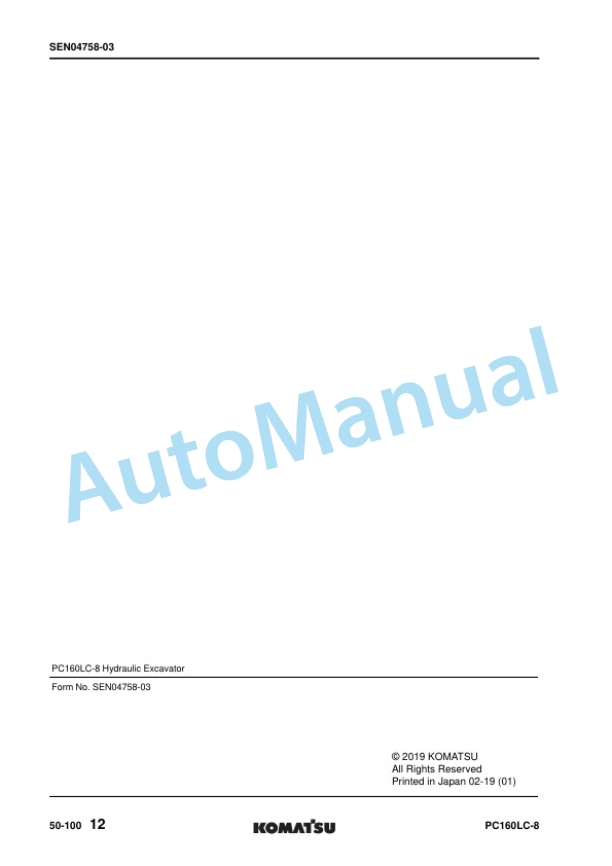 Komatsu PC160LC-8 Hydraulic Excavator Shop Manual SEN04566-15 5 Komatsu PC160LC-8 Hydraulic Excavator Shop Manual SEN04566-15 - Image 5