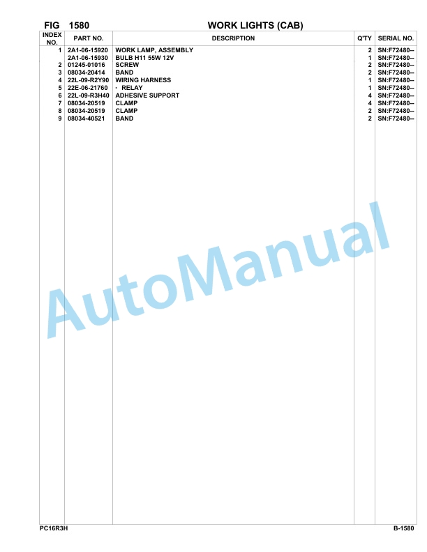 Komatsu PC16R-3 HS Hydraulic Excavator Parts Manual F70003-UP 2 Komatsu PC16R-3 HS Hydraulic Excavator Parts Manual F70003-UP-2