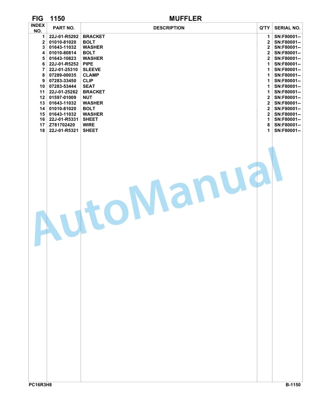 Komatsu PC16R-3 HS Hydraulic Excavator Parts Manual F80001-UP 2 Komatsu PC16R-3 HS Hydraulic Excavator Parts Manual F80001-UP-2