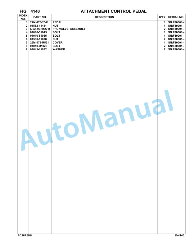 Komatsu PC16R-3 HS Hydraulic Excavator Parts Manual F80001-UP 3 Komatsu PC16R-3 HS Hydraulic Excavator Parts Manual F80001-UP-3