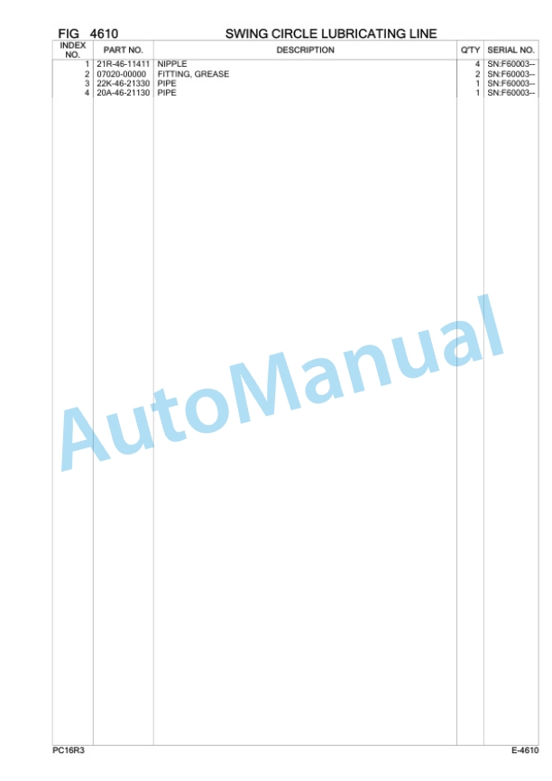 Komatsu PC16R-3 Hydraulic Excavator Parts Manual F60003 3 Komatsu PC16R-3 Hydraulic Excavator Parts Manual F60003-3