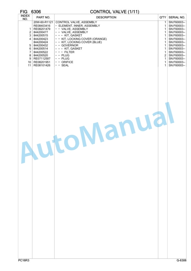 Komatsu PC16R-3 Hydraulic Excavator Parts Manual F60003 4 Komatsu PC16R-3 Hydraulic Excavator Parts Manual F60003-4