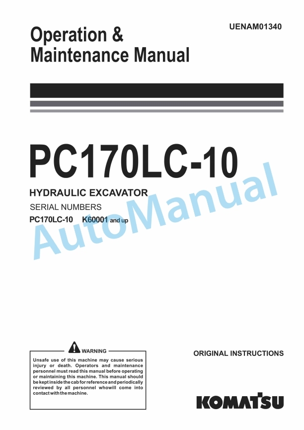Komatsu PC170LC-10 Hydraulic Excavator Operation and Maintenance Manual UENAM01340