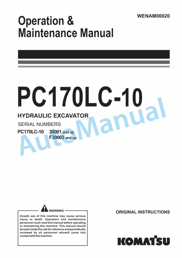 Komatsu PC170LC-10 Hydraulic Excavator Operation and Maintenance Manual WENAM00020