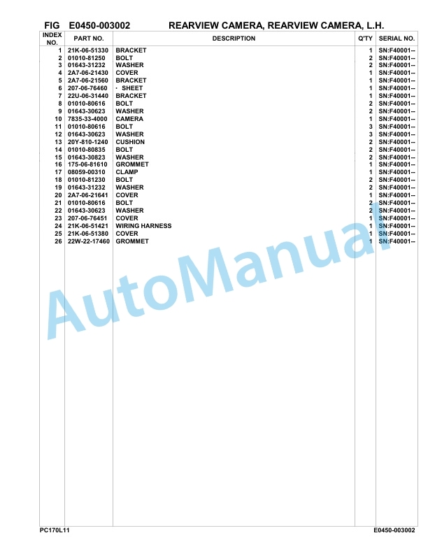 Komatsu PC170LC-11 Hydraulic Excavator Parts Manual F40001-UP 2 Komatsu PC170LC-11 Hydraulic Excavator Parts Manual F40001-UP-2