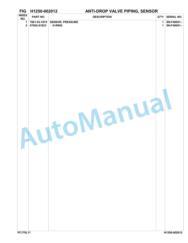 Komatsu PC170LC-11 Hydraulic Excavator Parts Manual F40001-UP 3 Komatsu PC170LC-11 Hydraulic Excavator Parts Manual F40001-UP-3