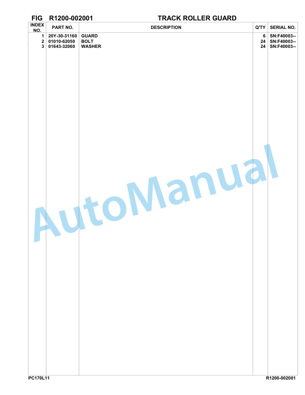 Komatsu PC170LC-11 Hydraulic Excavator Parts Manual F40001-UP 5 Komatsu PC170LC-11 Hydraulic Excavator Parts Manual F40001-UP-5