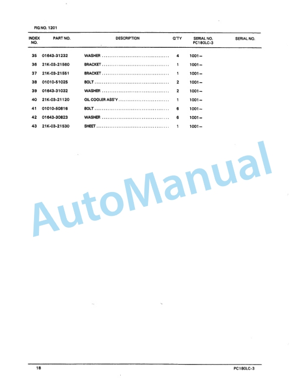 Komatsu PC180LC-3, PC180LLC-3 Hydraulic Excavator Parts Manual PEPB021P0303 2 Komatsu PC180LC-3, PC180LLC-3 Hydraulic Excavator Parts Manual PEPB021P0303-2