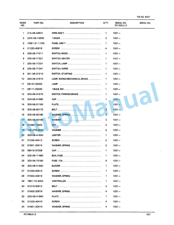 Komatsu PC180LC-3, PC180LLC-3 Hydraulic Excavator Parts Manual PEPB021P0303 5 Komatsu PC180LC-3, PC180LLC-3 Hydraulic Excavator Parts Manual PEPB021P0303-5