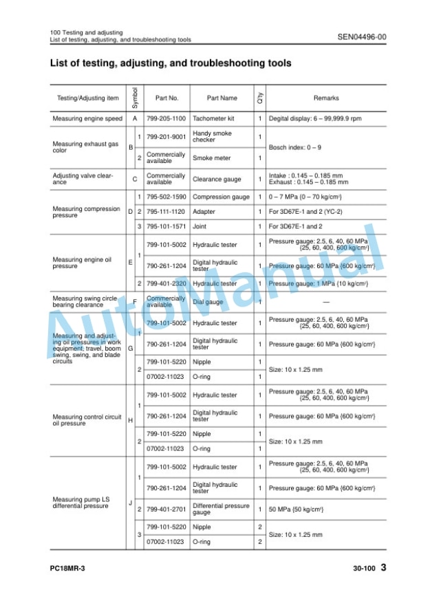 Komatsu PC18MR-3 Compact Hydraulic Excavator Shop Manual SEN04306-07 3 Komatsu PC18MR-3 Compact Hydraulic Excavator Shop Manual SEN04306-07 - Image 3