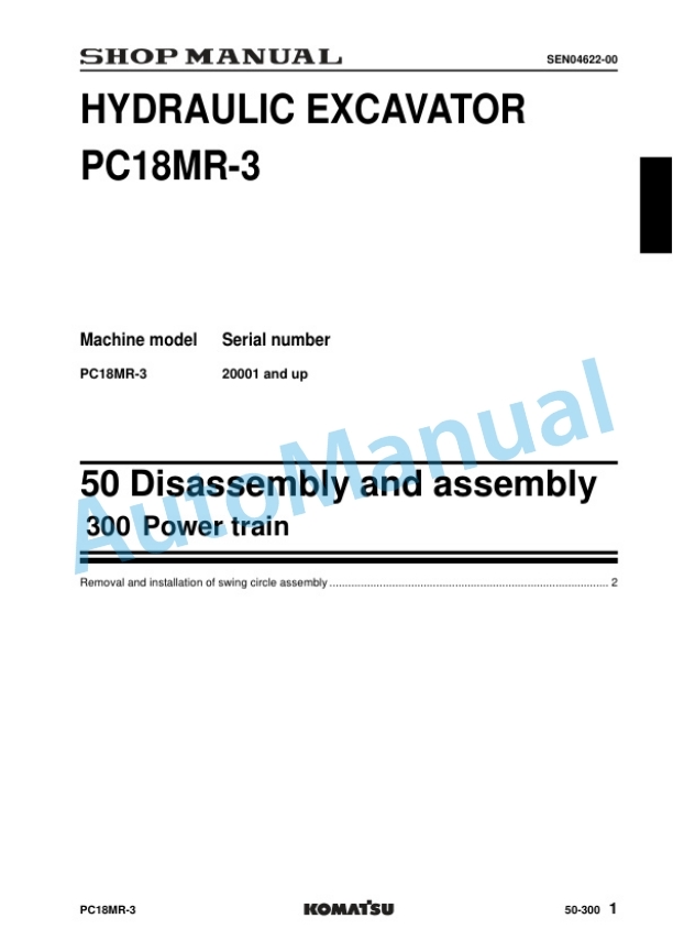 Komatsu PC18MR-3 Compact Hydraulic Excavator Shop Manual SEN04306-07 5 Komatsu PC18MR-3 Compact Hydraulic Excavator Shop Manual SEN04306-07 - Image 5